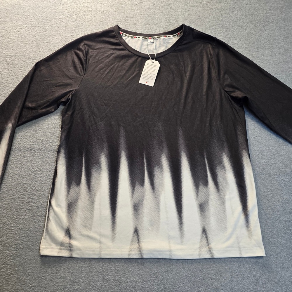 Made With Ombre Dip Dye Long Sleeve Crewneck Top Mens Large Black White